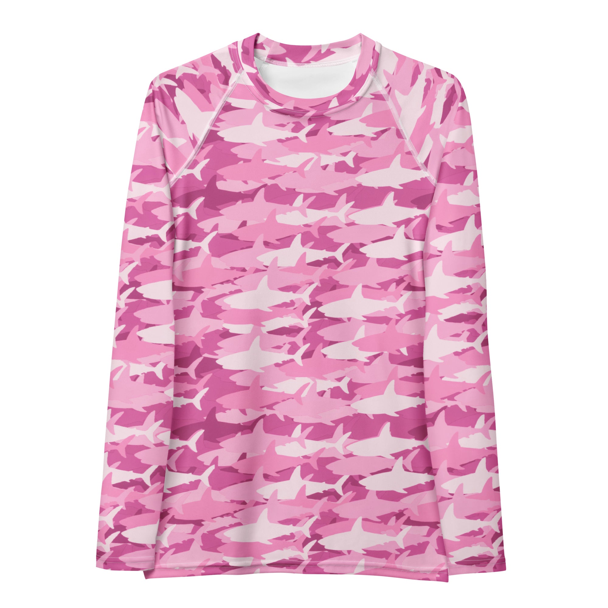 Women's Pink Shark Camouflage Long Sleeve Rash Guard Swim Shirt – Buttery Soft, Sun Safe UPF 50+ Protection, Quick Dry & 4-Way Stretch Comfort