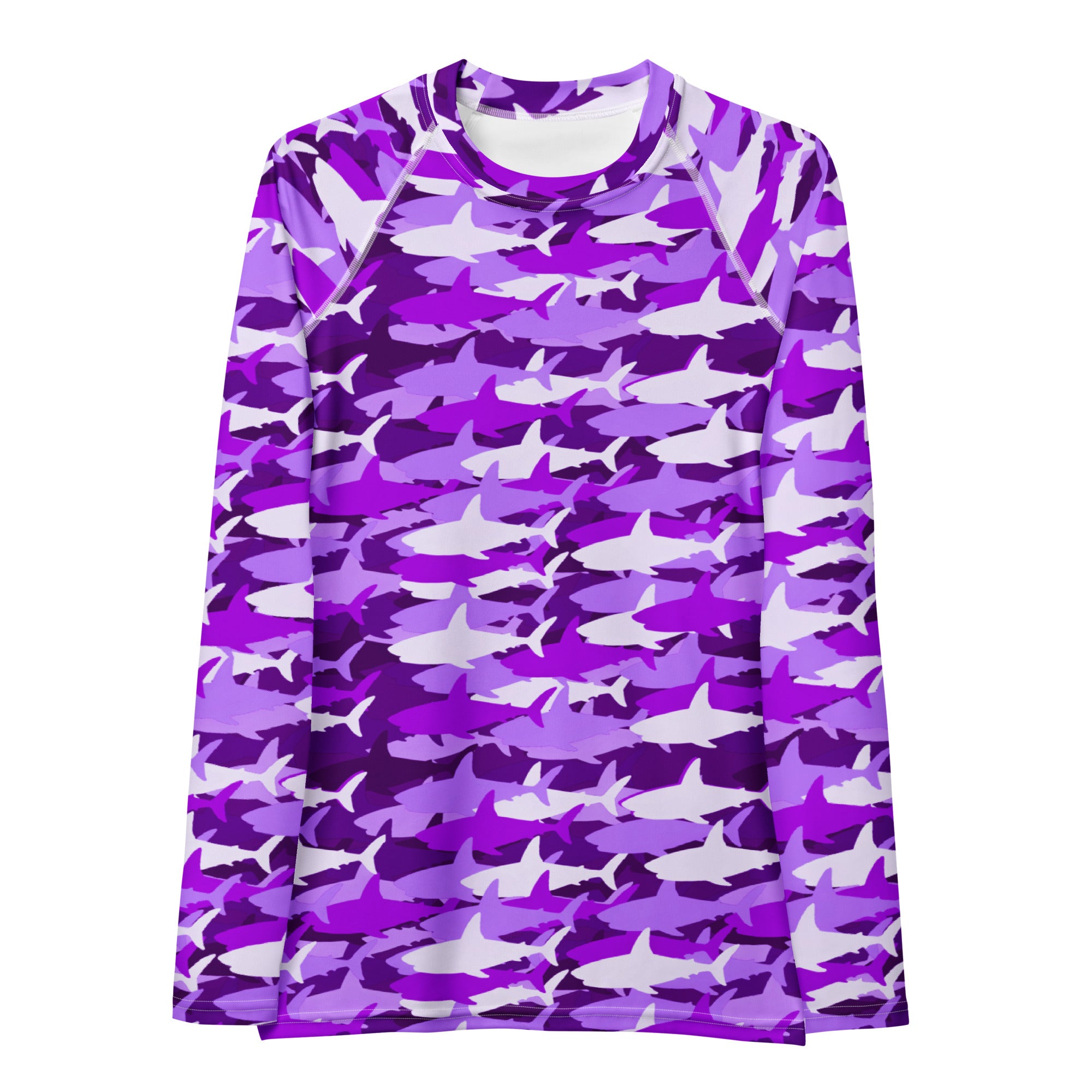 Women's Purple Shark Camouflage Long Sleeve Rash Guard Swim Shirt – Buttery Soft, Sun Safe UPF 50+ Protection, Quick Dry & 4-Way Stretch Comfort