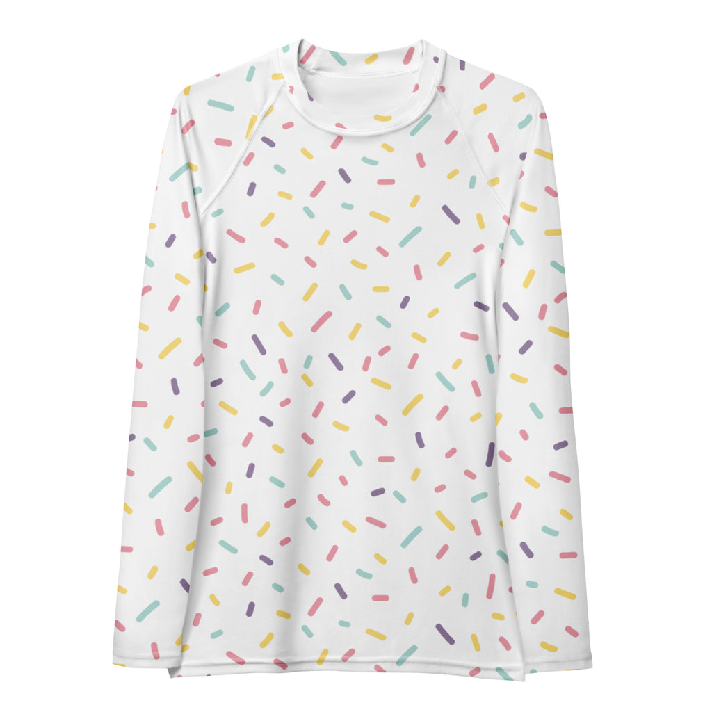 Women's Pastel Ice Cream Sprinkles Long Sleeve Rash Guard Swim Shirt – Buttery Soft, Sun Safe UPF 50+ Protection, Quick Dry & 4-Way Stretch Comfort