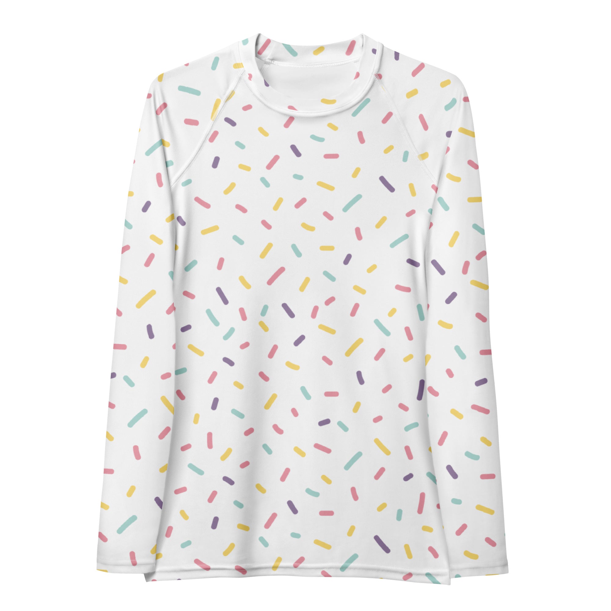 Women's Pastel Ice Cream Sprinkles Long Sleeve Rash Guard Swim Shirt – Buttery Soft, Sun Safe UPF 50+ Protection, Quick Dry & 4-Way Stretch Comfort
