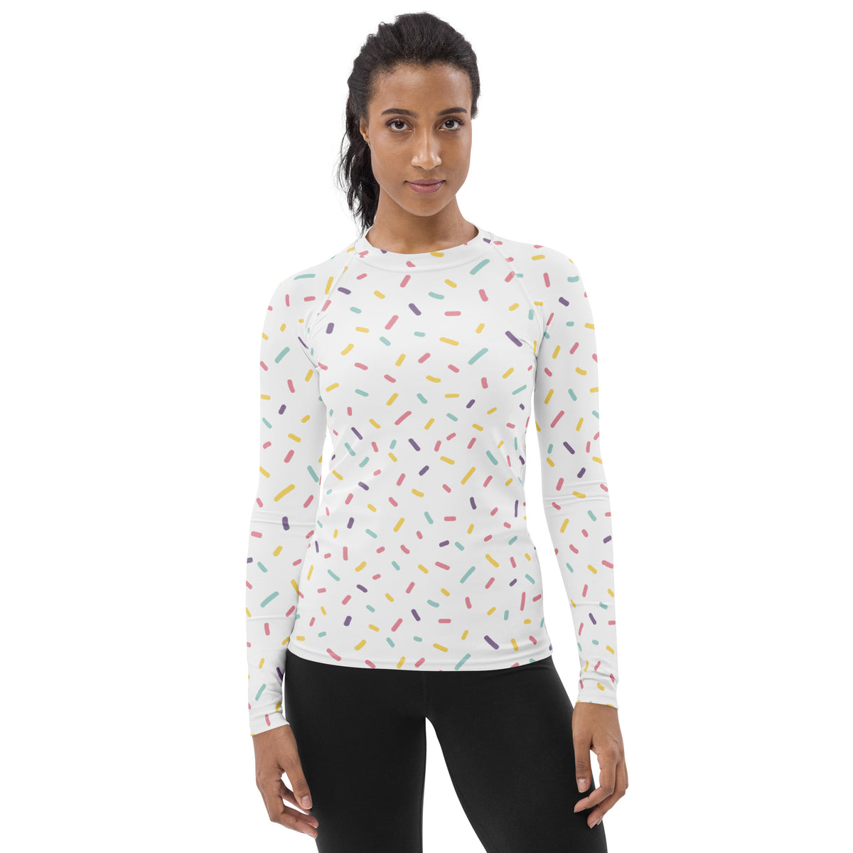Women's Pastel Ice Cream Sprinkles Long Sleeve Rash Guard Swim Shirt – Buttery Soft, Sun Safe UPF 50+ Protection, Quick Dry & 4-Way Stretch Comfort