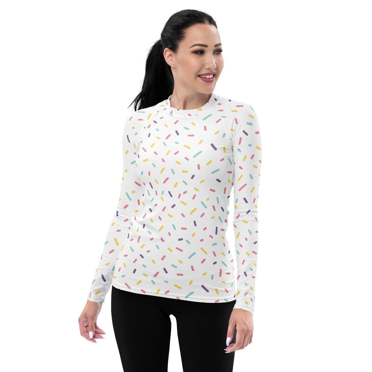 Women's Pastel Ice Cream Sprinkles Long Sleeve Rash Guard Swim Shirt – Buttery Soft, Sun Safe UPF 50+ Protection, Quick Dry & 4-Way Stretch Comfort