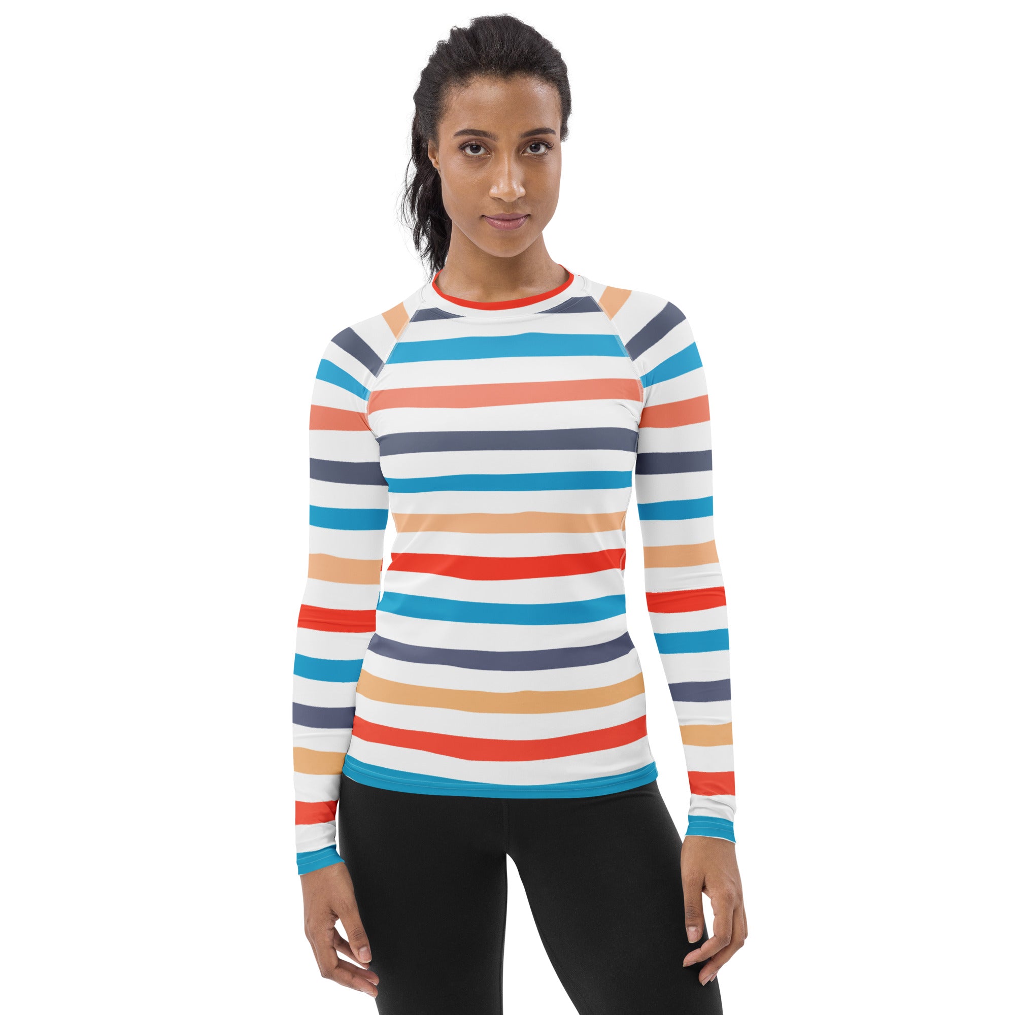 Women's Colorful Beach Striped Long Sleeve Rash Guard Swim Shirt – Buttery Soft, Sun Safe UPF 50+ Protection, Quick Dry & 4-Way Stretch Comfort