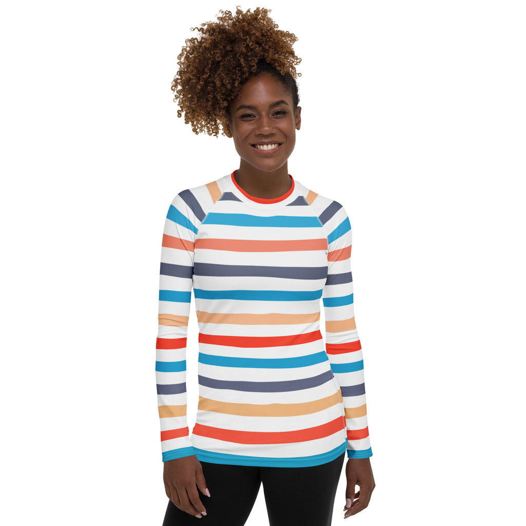 Women's Colorful Beach Striped Long Sleeve Rash Guard Swim Shirt – Buttery Soft, Sun Safe UPF 50+ Protection, Quick Dry & 4-Way Stretch Comfort