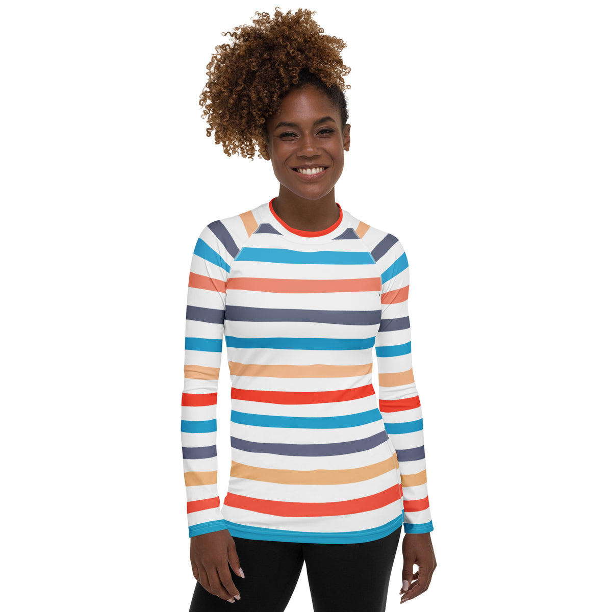 Women's Colorful Beach Striped Long Sleeve Rash Guard Swim Shirt – Buttery Soft, Sun Safe UPF 50+ Protection, Quick Dry & 4-Way Stretch Comfort