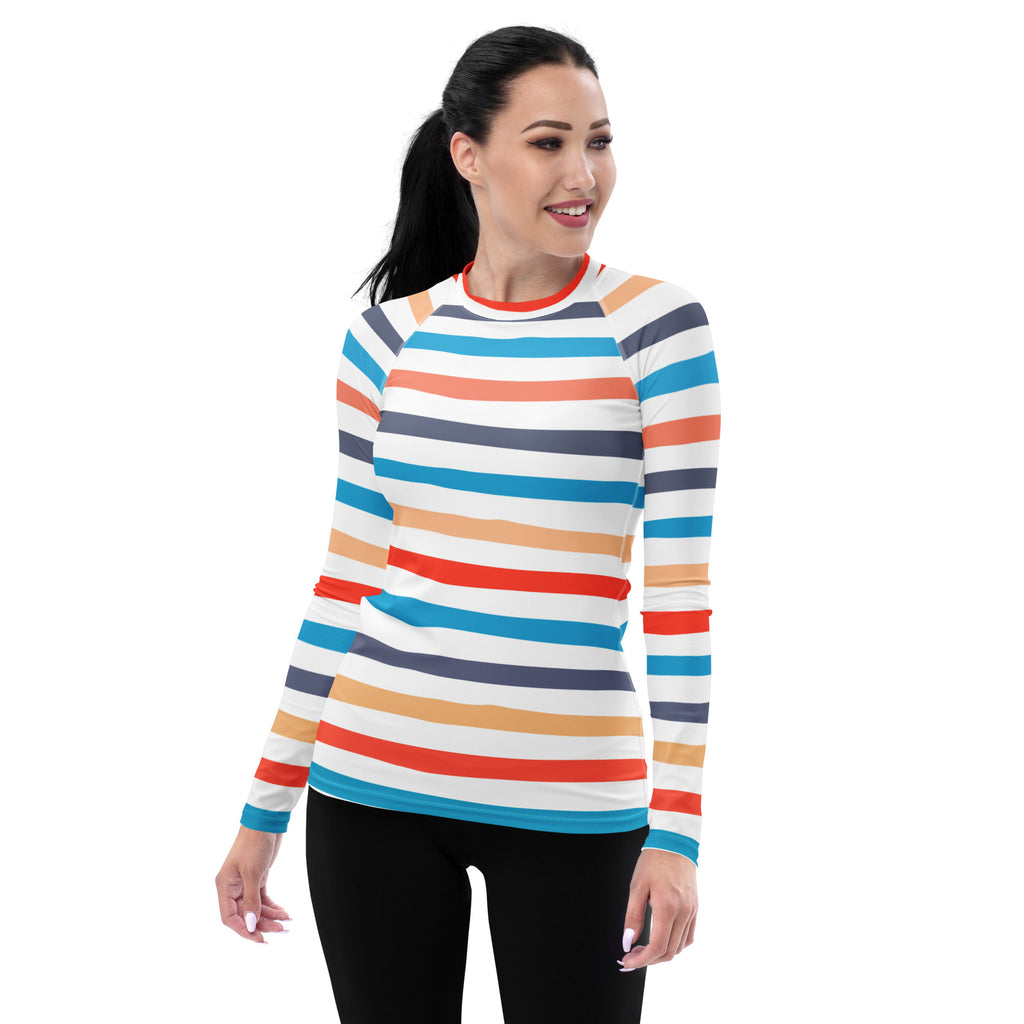 Women's Colorful Beach Striped Long Sleeve Rash Guard Swim Shirt – Buttery Soft, Sun Safe UPF 50+ Protection, Quick Dry & 4-Way Stretch Comfort