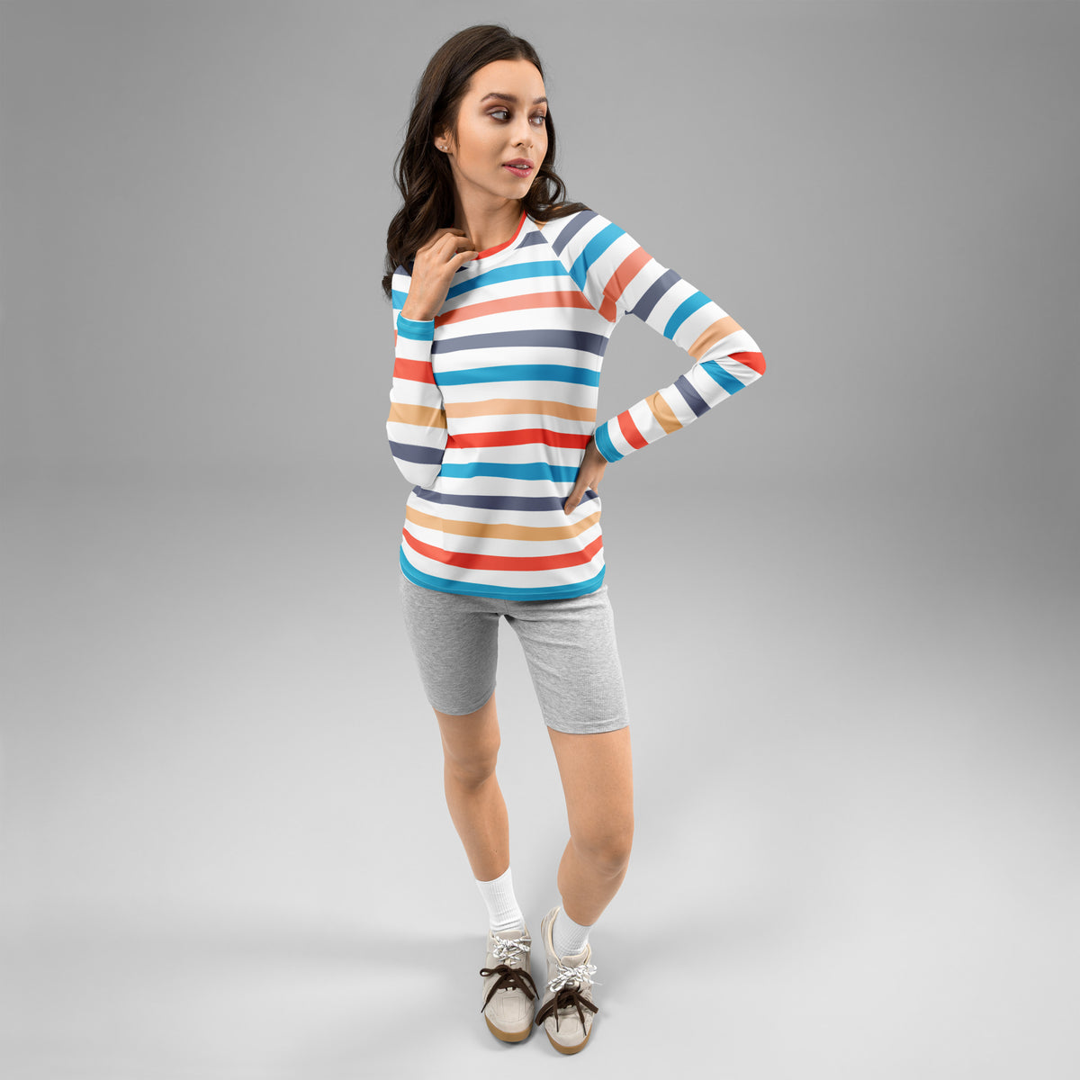 Women's Colorful Beach Striped Long Sleeve Rash Guard Swim Shirt – Buttery Soft, Sun Safe UPF 50+ Protection, Quick Dry & 4-Way Stretch Comfort