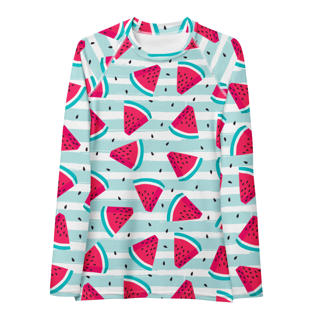 Women's Watermelon Stripe Long Sleeve Rash Guard Swim Shirt – Buttery Soft, Sun Safe UPF 50+ Protection, Quick Dry & 4-Way Stretch Comfort