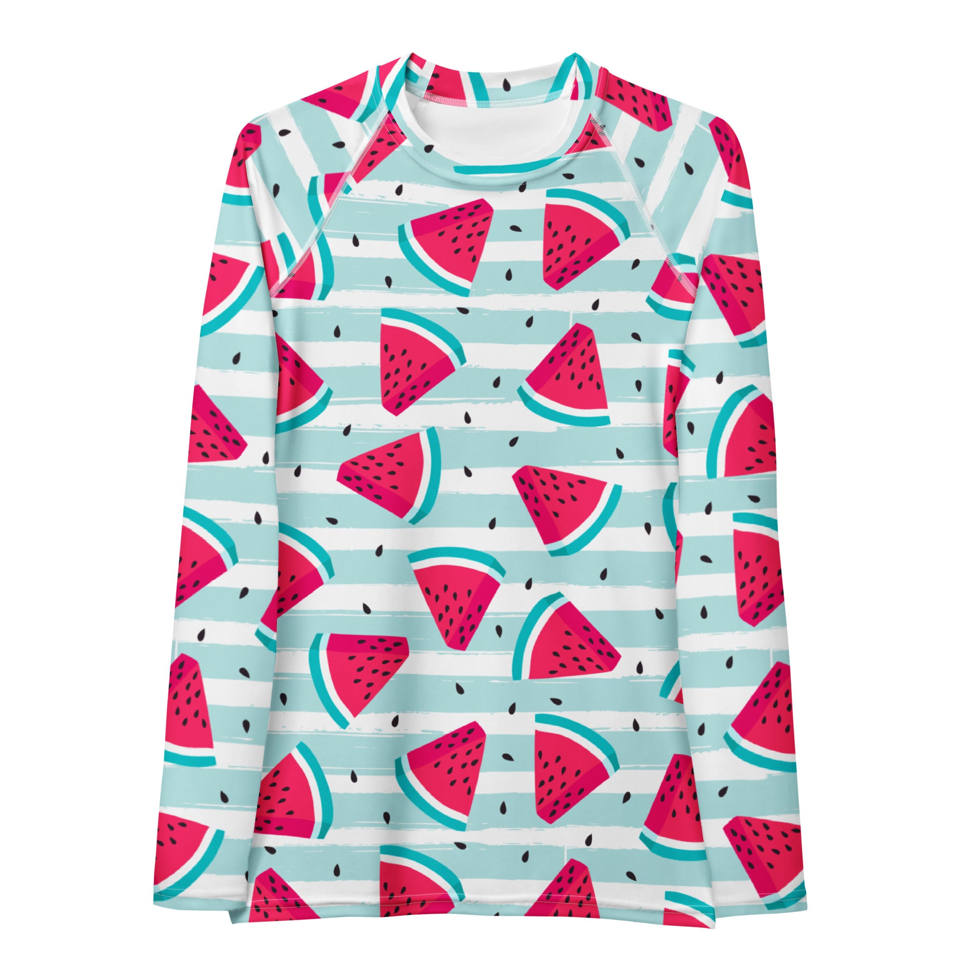 Women's Watermelon Stripe Long Sleeve Rash Guard Swim Shirt – Buttery Soft, Sun Safe UPF 50+ Protection, Quick Dry & 4-Way Stretch Comfort