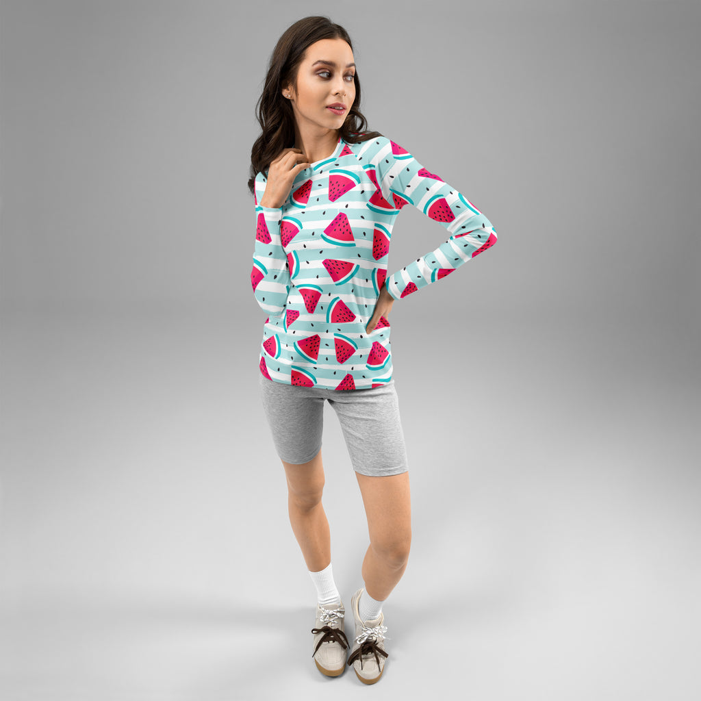 Women's Watermelon Stripe Long Sleeve Rash Guard Swim Shirt – Buttery Soft, Sun Safe UPF 50+ Protection, Quick Dry & 4-Way Stretch Comfort