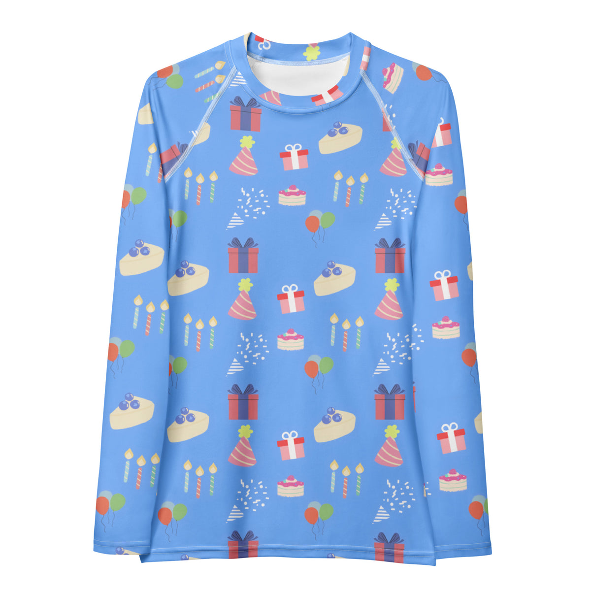 Women's Blue Birthday Party Long Sleeve Rash Guard Swim Shirt – Buttery Soft, Sun Safe UPF 50+ Protection, Quick Dry & 4-Way Stretch Comfort