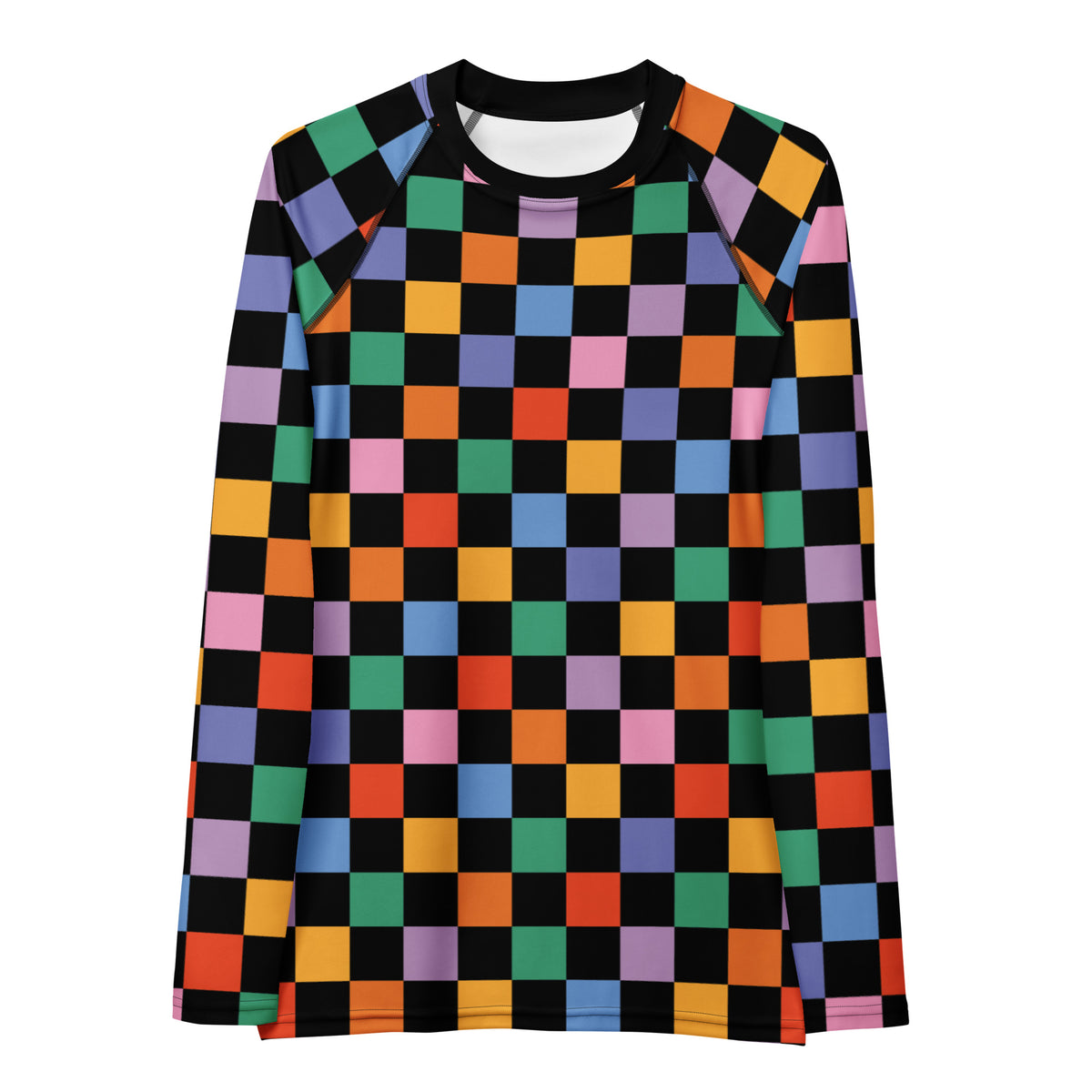 Women's Rainbow Checkered Long Sleeve Rash Guard Swim Shirt – Buttery Soft, Sun Safe UPF 50+ Protection, Quick Dry & 4-Way Stretch Comfort