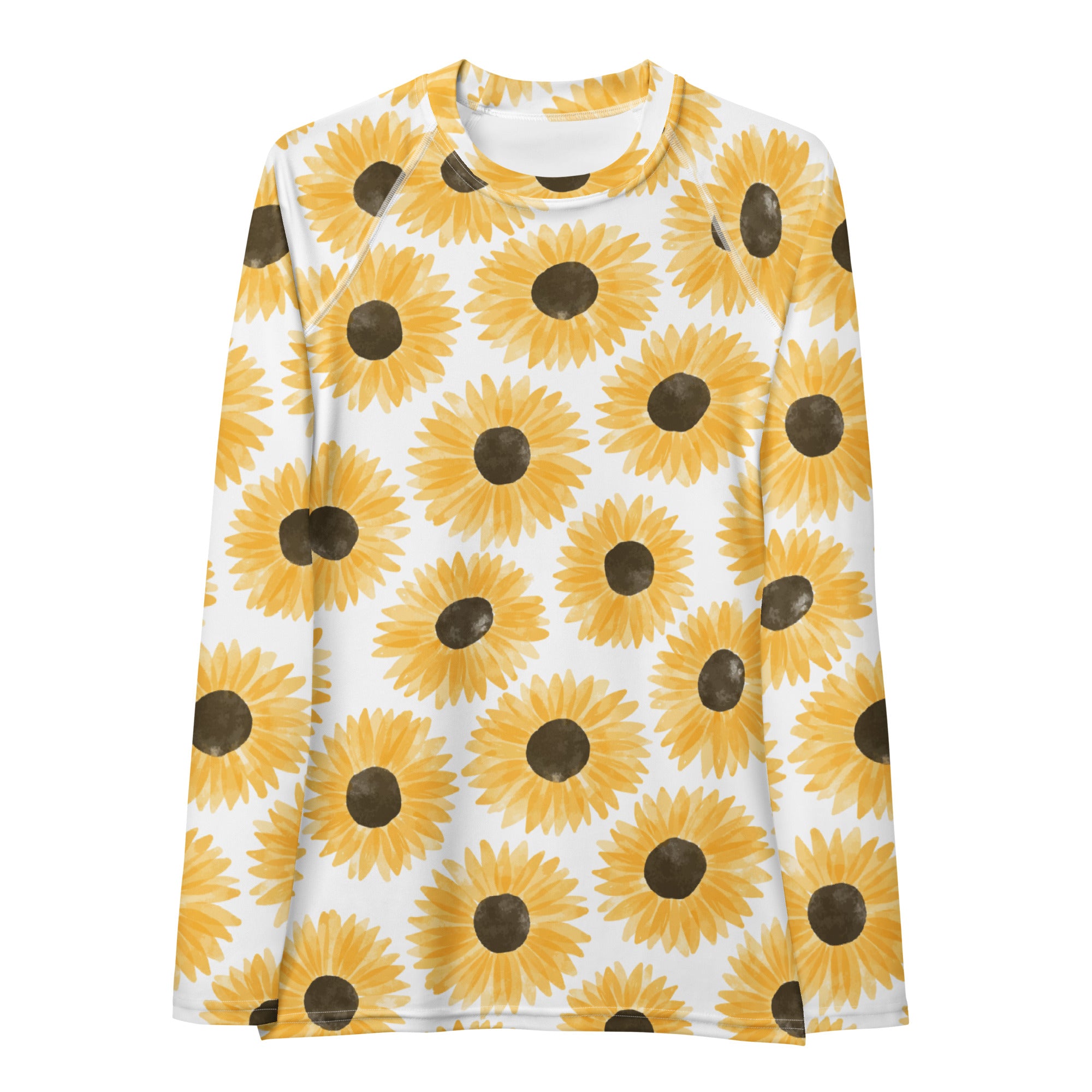 Women's Yellow Watercolor Sunflower Long Sleeve Rash Guard Swim Shirt – Buttery Soft, Sun Safe UPF 50+ Protection, Quick Dry & 4-Way Stretch Comfort