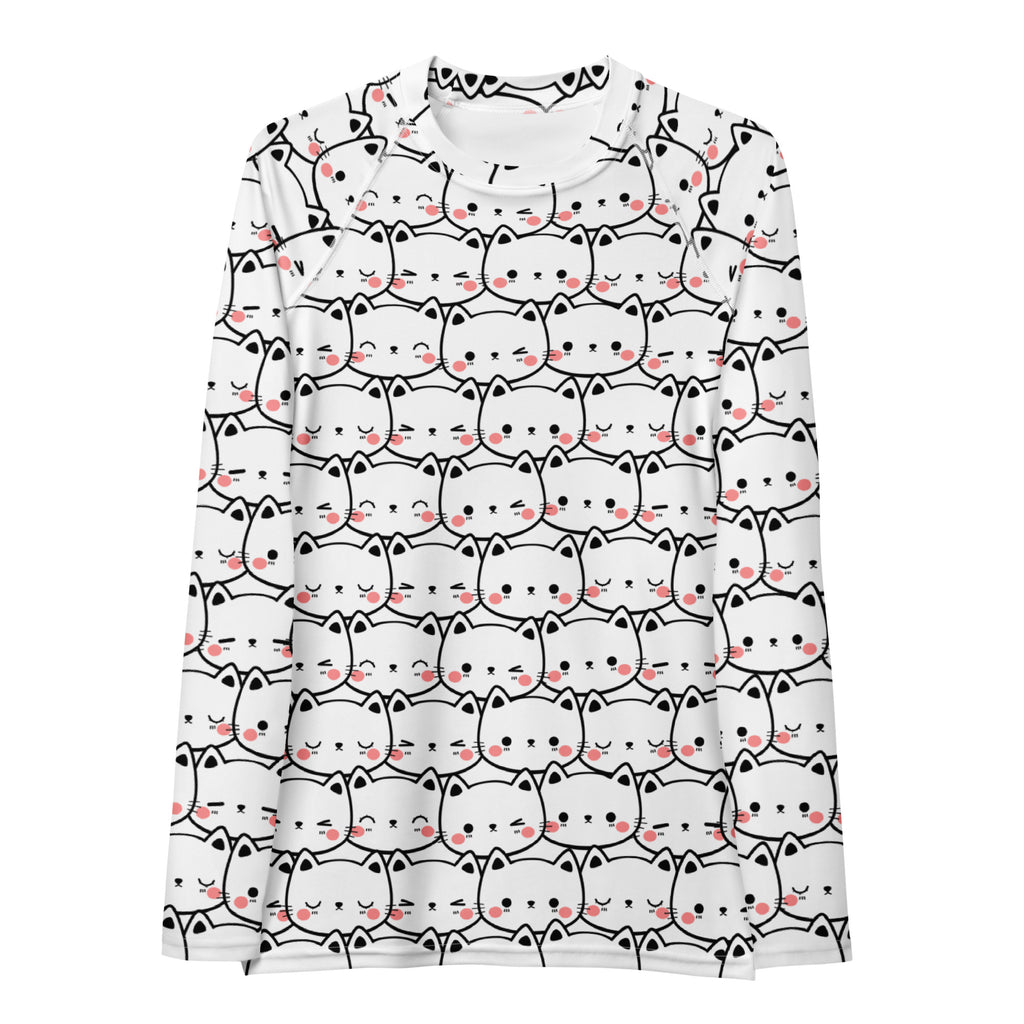 Women's Kawaii Cat Face Long Sleeve Rash Guard Swim Shirt – Buttery Soft, Sun Safe UPF 50+ Protection, Quick Dry & 4-Way Stretch Comfort