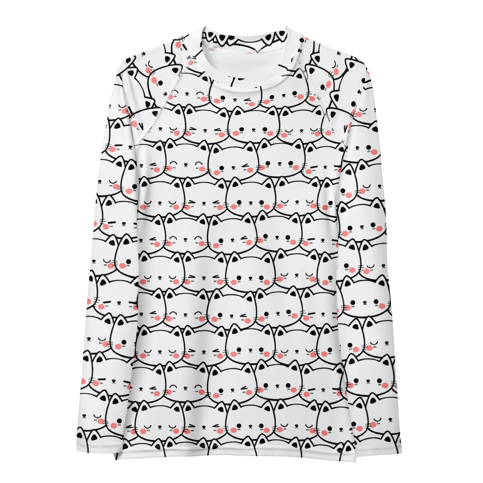 Women's Kawaii Cat Face Long Sleeve Rash Guard Swim Shirt – Buttery Soft, Sun Safe UPF 50+ Protection, Quick Dry & 4-Way Stretch Comfort
