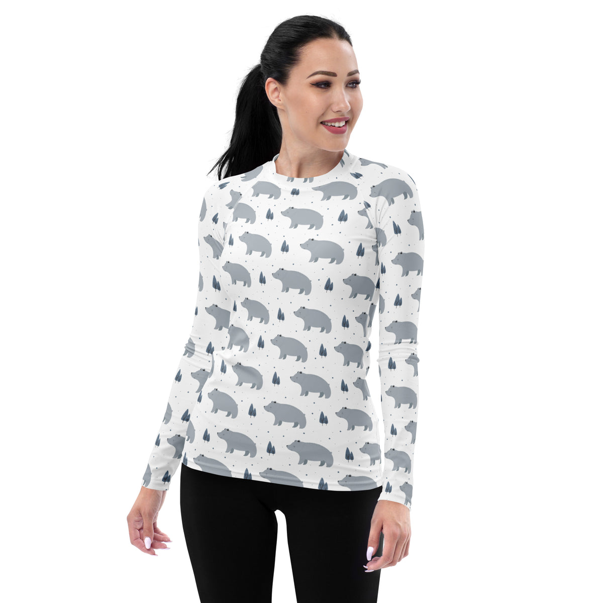 Women's Gray Bear Long Sleeve Rash Guard Swim Shirt – Buttery Soft, Sun Safe UPF 50+ Protection, Quick Dry & 4-Way Stretch Comfort