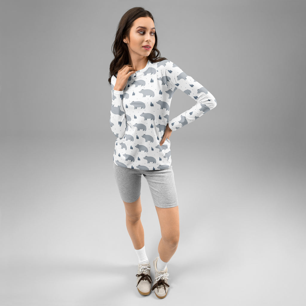 Women's Gray Bear Long Sleeve Rash Guard Swim Shirt – Buttery Soft, Sun Safe UPF 50+ Protection, Quick Dry & 4-Way Stretch Comfort