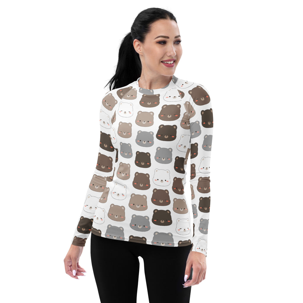 Women's Cute Bear Long Sleeve Rash Guard Swim Shirt – Buttery Soft, Sun Safe UPF 50+ Protection, Quick Dry & 4-Way Stretch Comfort