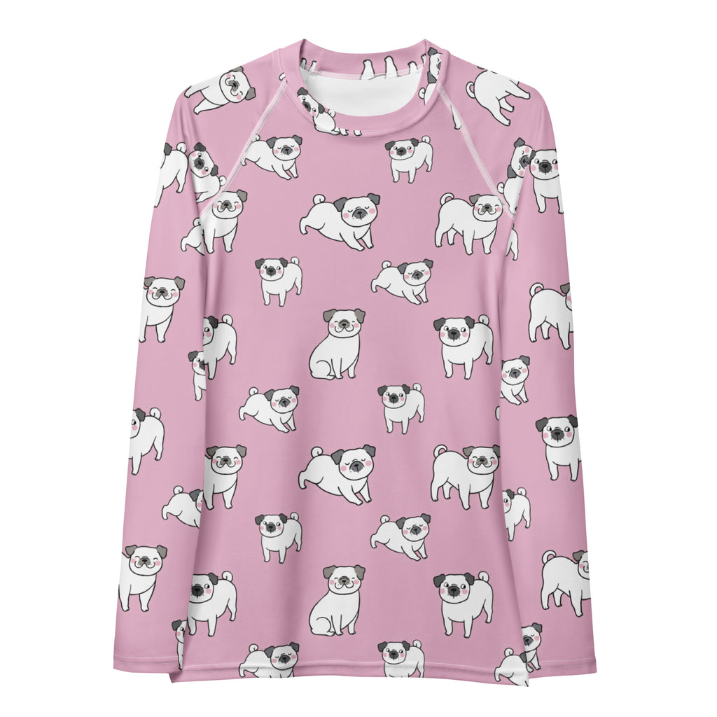 Women's Pink Pug Long Sleeve Rash Guard Swim Shirt – Buttery Soft, Sun Safe UPF 50+ Protection, Quick Dry & 4-Way Stretch Comfort