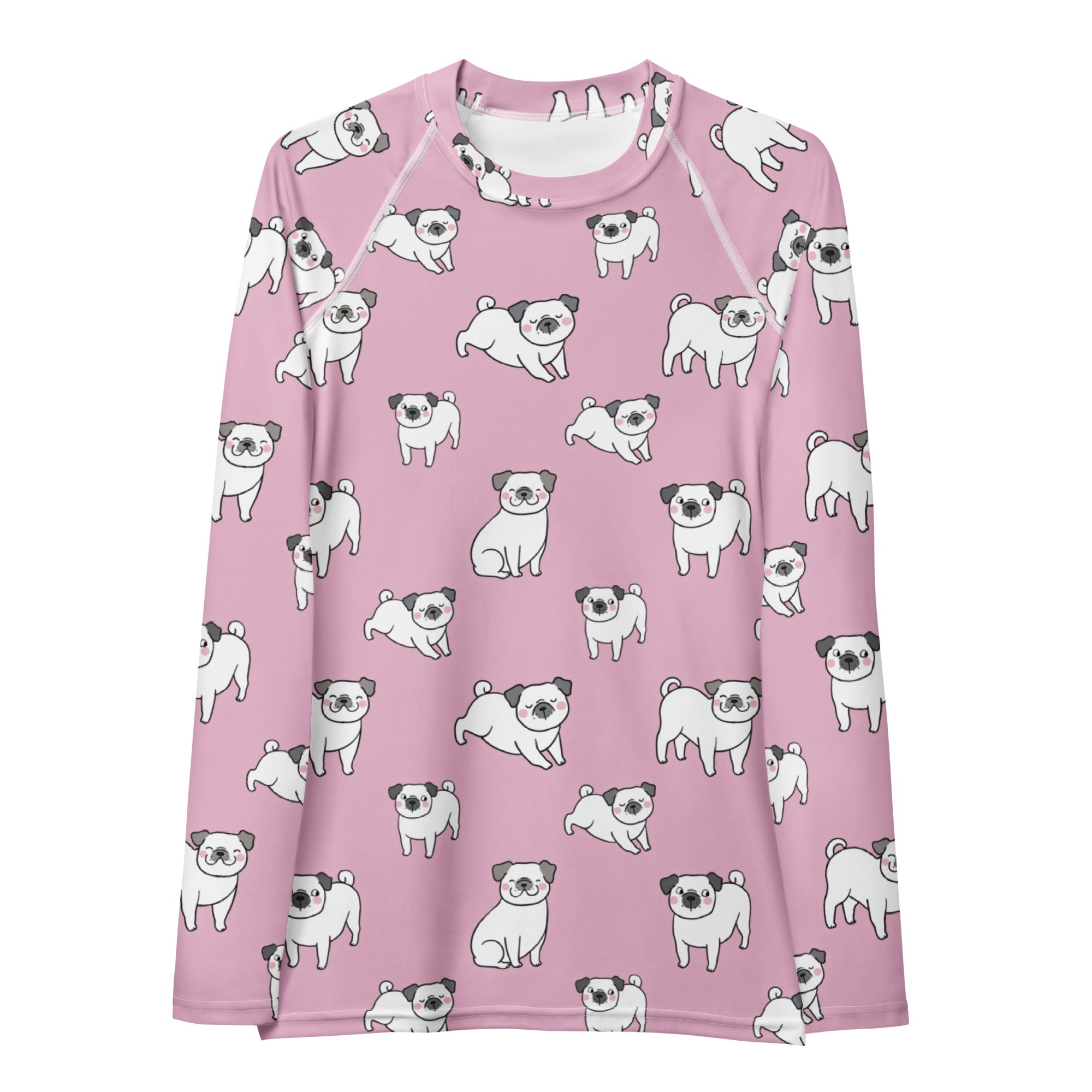 Women's Pink Pug Long Sleeve Rash Guard Swim Shirt – Buttery Soft, Sun Safe UPF 50+ Protection, Quick Dry & 4-Way Stretch Comfort