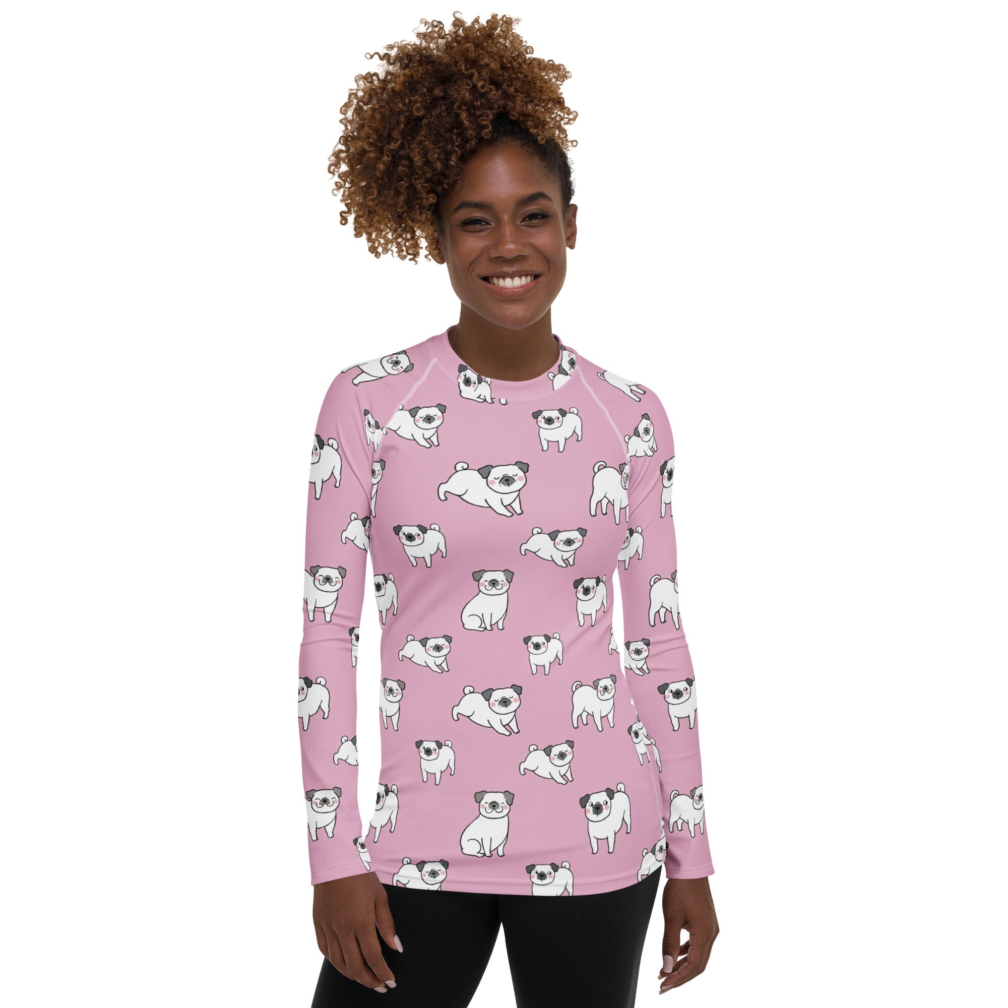 Women's Pink Pug Long Sleeve Rash Guard Swim Shirt – Buttery Soft, Sun Safe UPF 50+ Protection, Quick Dry & 4-Way Stretch Comfort
