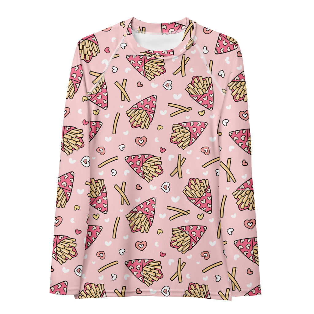 Women's Pink French Fries Long Sleeve Rash Guard Swim Shirt – Buttery Soft, Sun Safe UPF 50+ Protection, Quick Dry & 4-Way Stretch Comfort