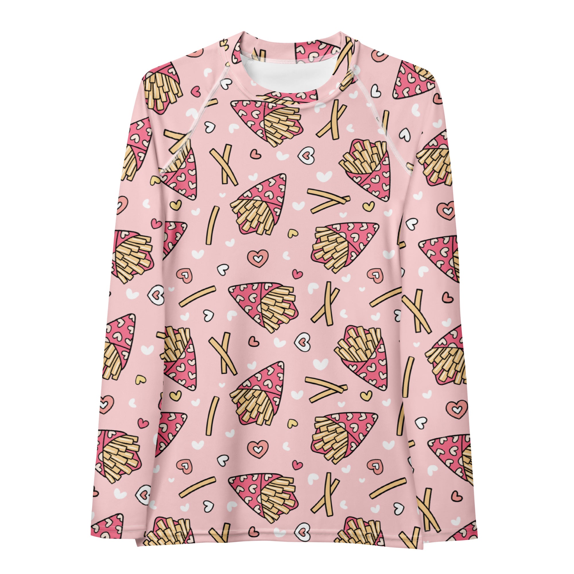 Women's Pink French Fries Long Sleeve Rash Guard Swim Shirt – Buttery Soft, Sun Safe UPF 50+ Protection, Quick Dry & 4-Way Stretch Comfort