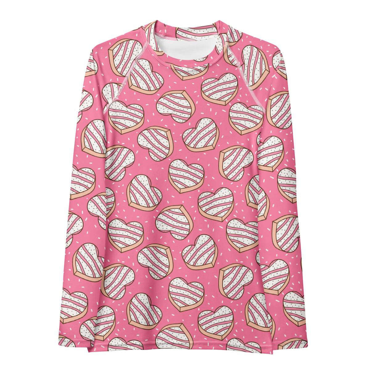 Women's Pink Heart Cookies Long Sleeve Rash Guard Swim Shirt – Buttery Soft, Sun Safe UPF 50+ Protection, Quick Dry & 4-Way Stretch Comfort