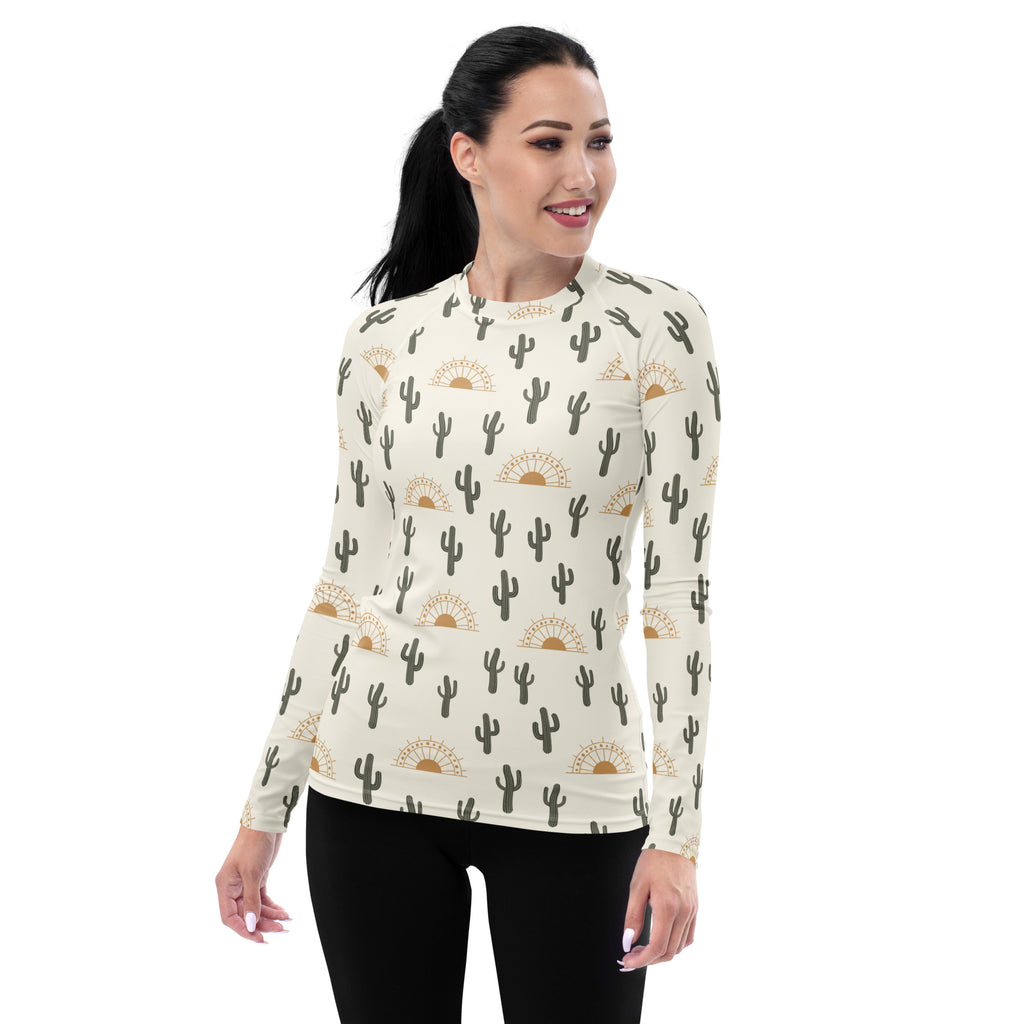 Women's Desert Cactus Sunrise Long Sleeve Rash Guard Swim Shirt – Buttery Soft, Sun Safe UPF 50+ Protection, Quick Dry & 4-Way Stretch Comfort
