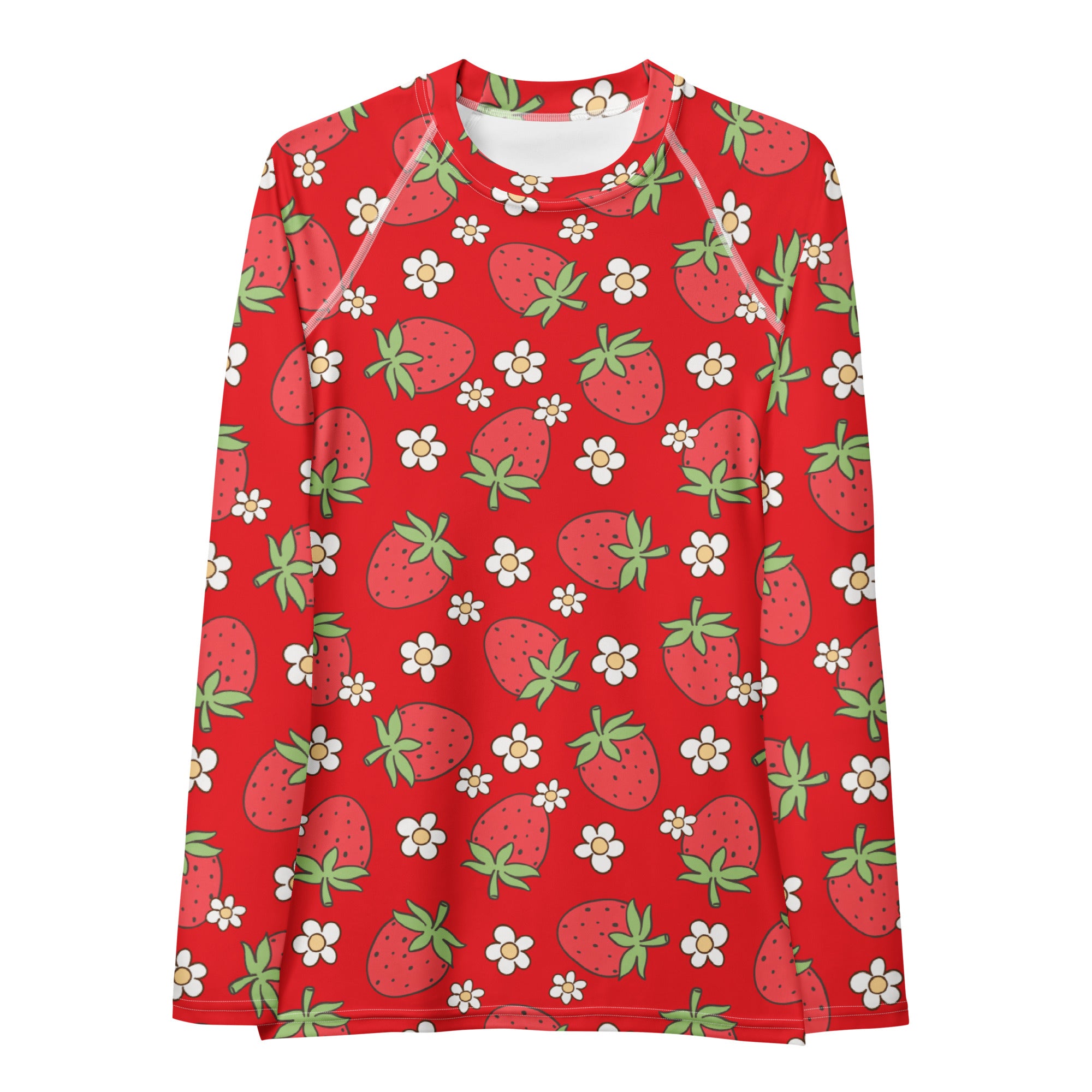 Women's Red Strawberry Long Sleeve Rash Guard Swim Shirt – Buttery Soft, Sun Safe UPF 50+ Protection, Quick Dry & 4-Way Stretch Comfort