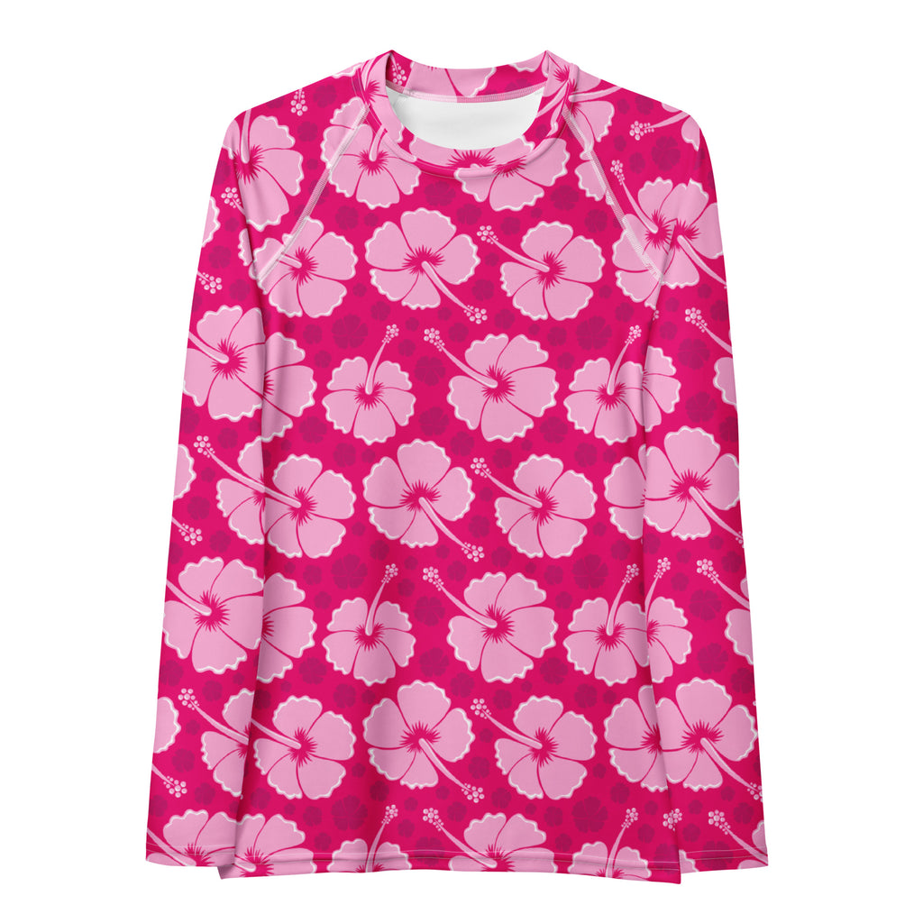 Women's Tropical Pink Hibiscus Long Sleeve Rash Guard Swim Shirt – Buttery Soft, Sun Safe UPF 50+ Protection, Quick Dry & 4-Way Stretch Comfort