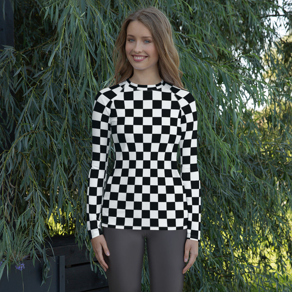 Women's Checkered Long Sleeve Rash Guard Swim Shirt – Buttery Soft, Sun Safe UPF 50+ Protection, Quick Dry & 4-Way Stretch Comfort