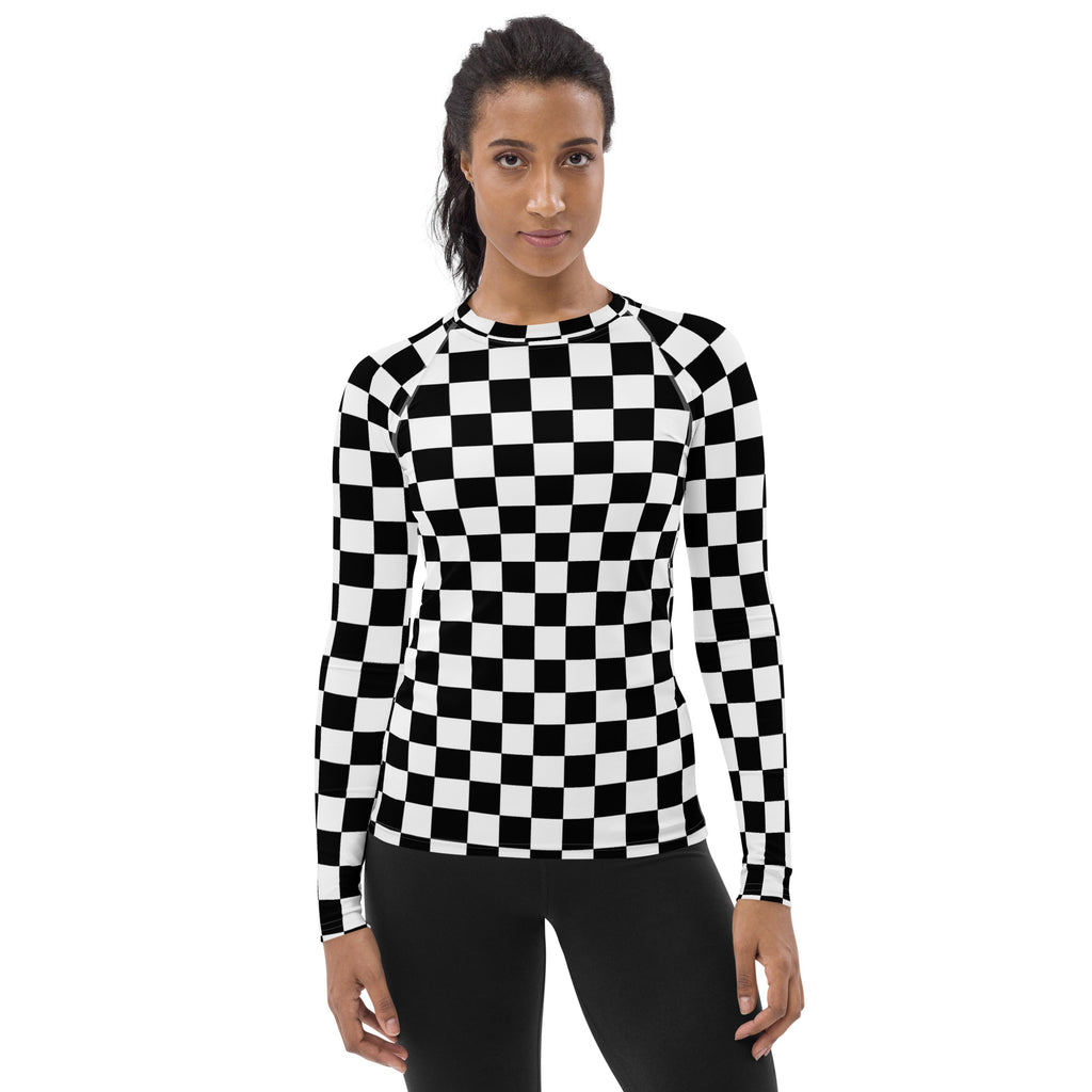 Women's Checkered Long Sleeve Rash Guard Swim Shirt – Buttery Soft, Sun Safe UPF 50+ Protection, Quick Dry & 4-Way Stretch Comfort