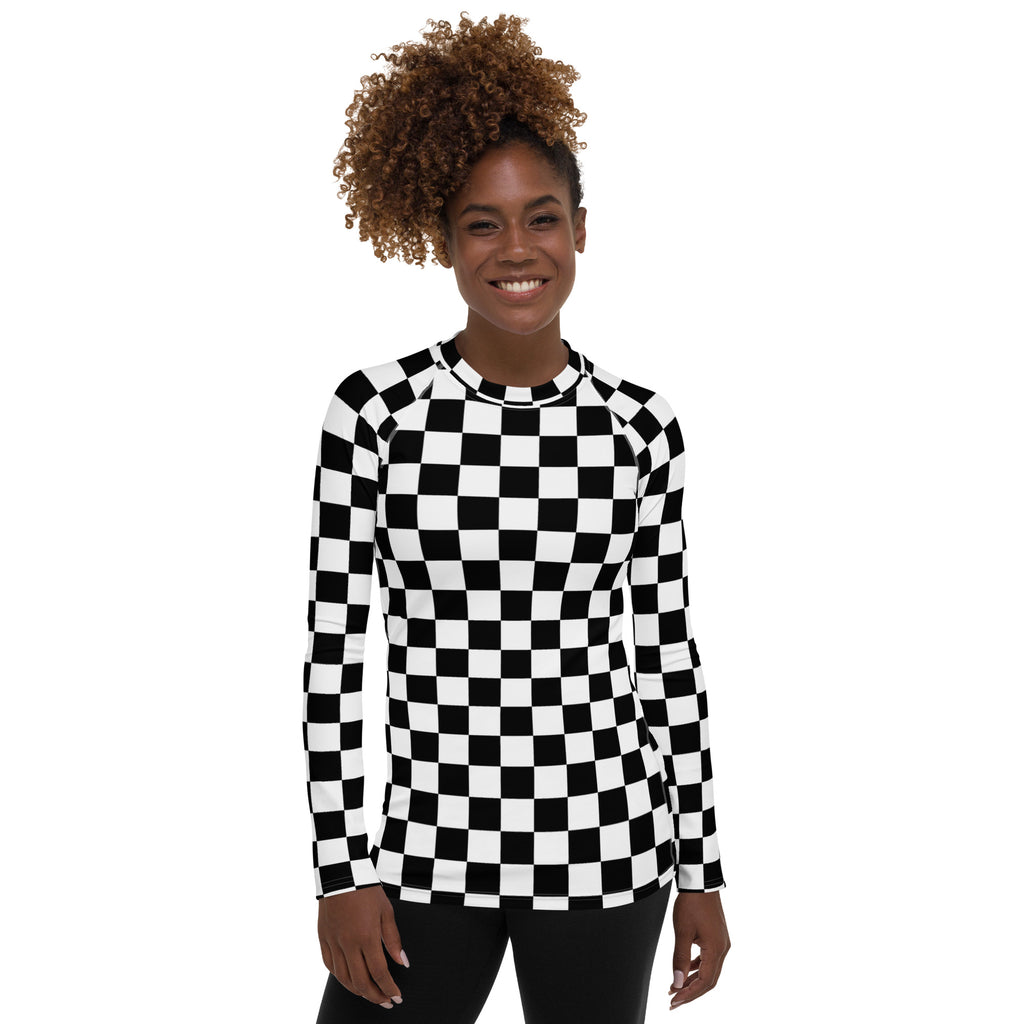 Women's Checkered Long Sleeve Rash Guard Swim Shirt – Buttery Soft, Sun Safe UPF 50+ Protection, Quick Dry & 4-Way Stretch Comfort
