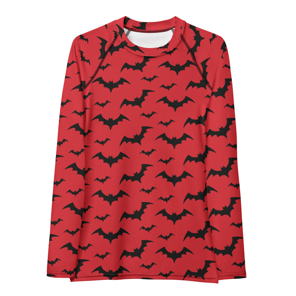 Women's Red Bat Halloween Long Sleeve Rash Guard Swim Shirt – Buttery Soft, Sun Safe UPF 50+ Protection, Quick Dry & 4-Way Stretch Comfort