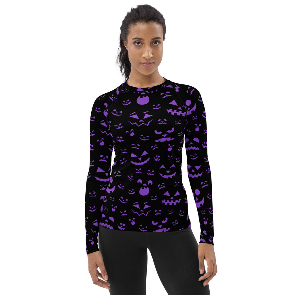 Women's Purple Jack O’ Lantern Long Sleeve Rash Guard Swim Shirt – Buttery Soft, Sun Safe UPF 50+ Protection, Quick Dry & 4-Way Stretch Comfort