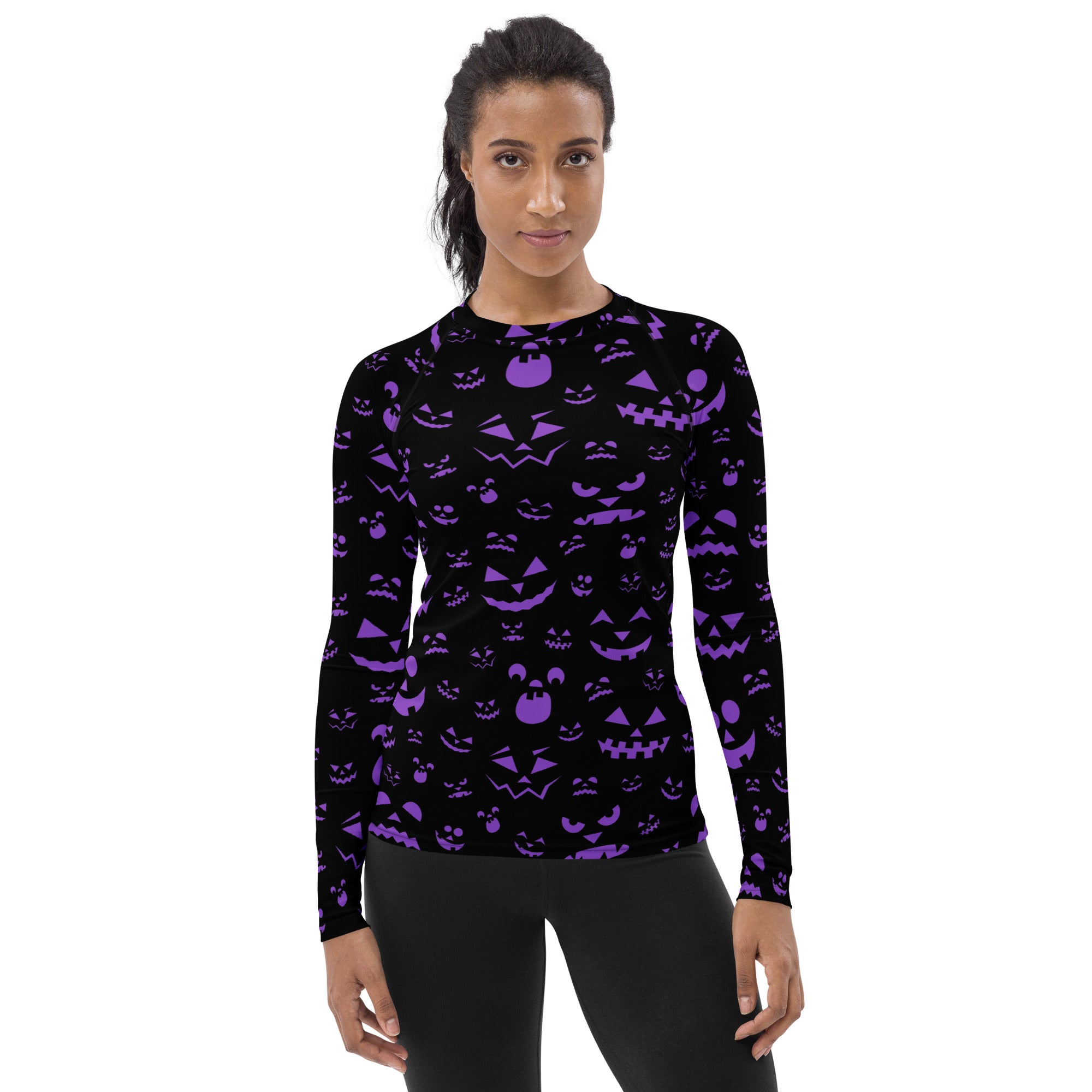 Women's Purple Jack O’ Lantern Long Sleeve Rash Guard Swim Shirt – Buttery Soft, Sun Safe UPF 50+ Protection, Quick Dry & 4-Way Stretch Comfort