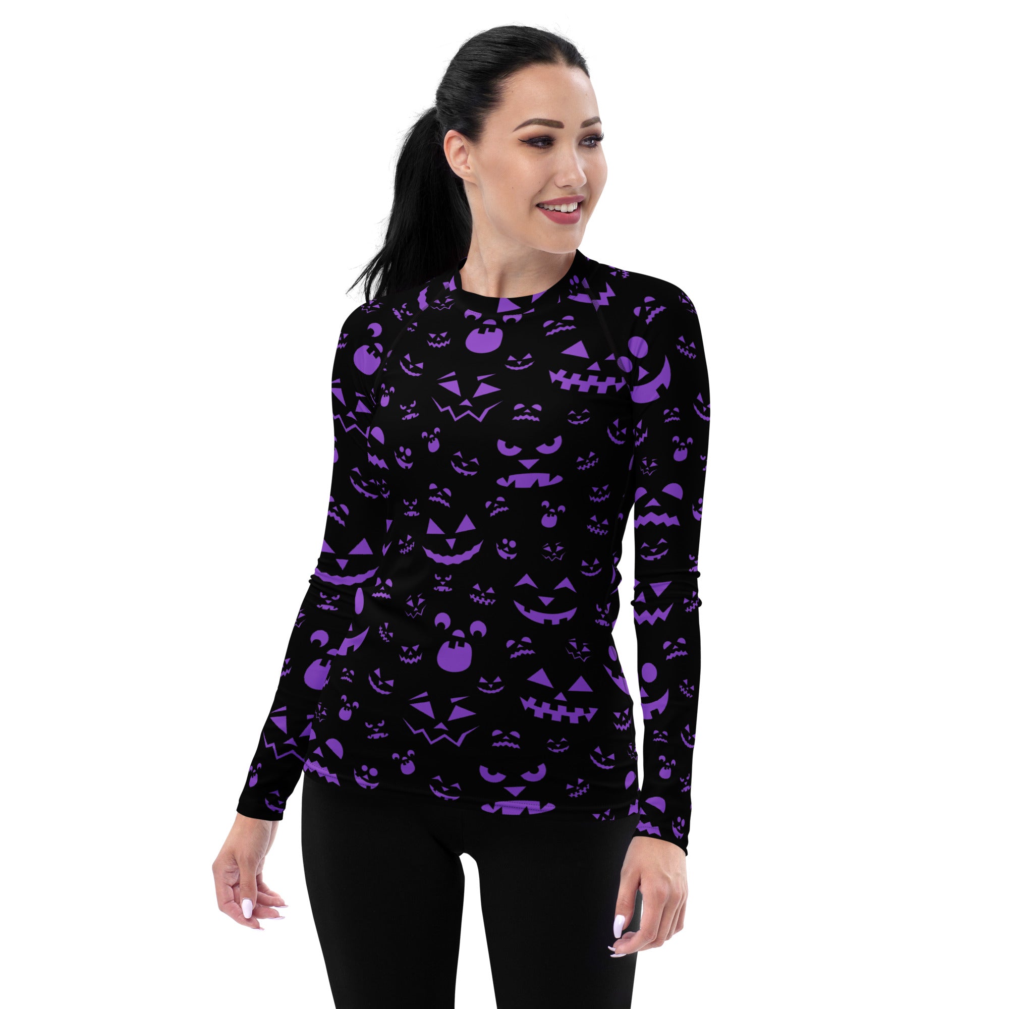 Women's Purple Jack O’ Lantern Long Sleeve Rash Guard Swim Shirt – Buttery Soft, Sun Safe UPF 50+ Protection, Quick Dry & 4-Way Stretch Comfort