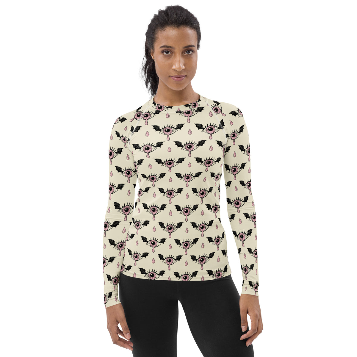 Women's Gothic Bat Eye Long Sleeve Rash Guard Swim Shirt – Buttery Soft, Sun Safe UPF 50+ Protection, Quick Dry & 4-Way Stretch Comfort