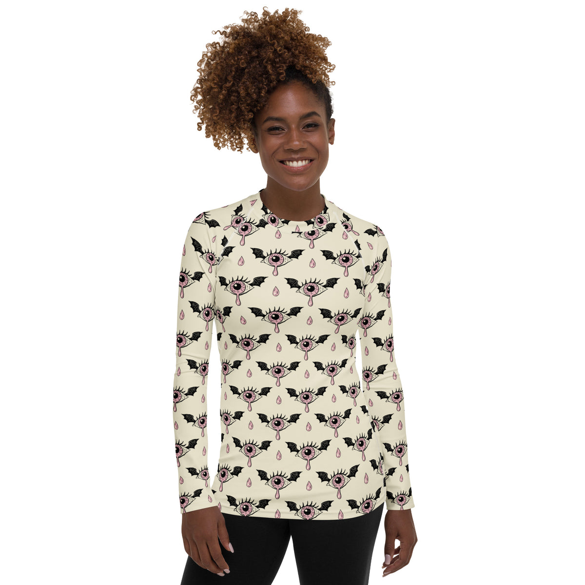 Women's Gothic Bat Eye Long Sleeve Rash Guard Swim Shirt – Buttery Soft, Sun Safe UPF 50+ Protection, Quick Dry & 4-Way Stretch Comfort