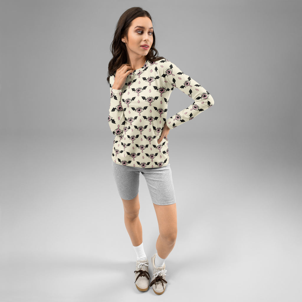 Women's Gothic Bat Eye Long Sleeve Rash Guard Swim Shirt – Buttery Soft, Sun Safe UPF 50+ Protection, Quick Dry & 4-Way Stretch Comfort