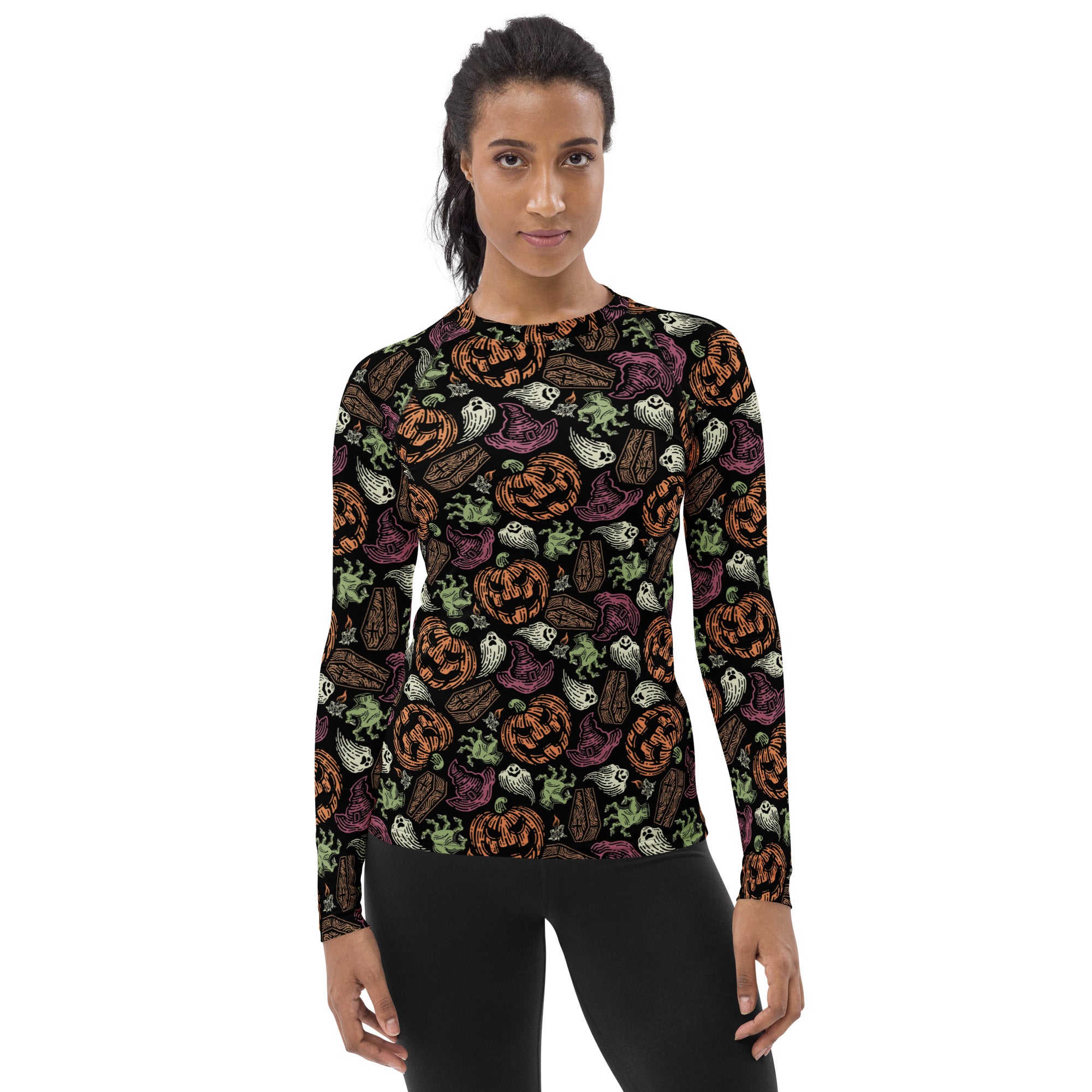 Women's Vintage Halloween Long Sleeve Rash Guard Swim Shirt – Buttery Soft, Sun Safe UPF 50+ Protection, Quick Dry & 4-Way Stretch Comfort