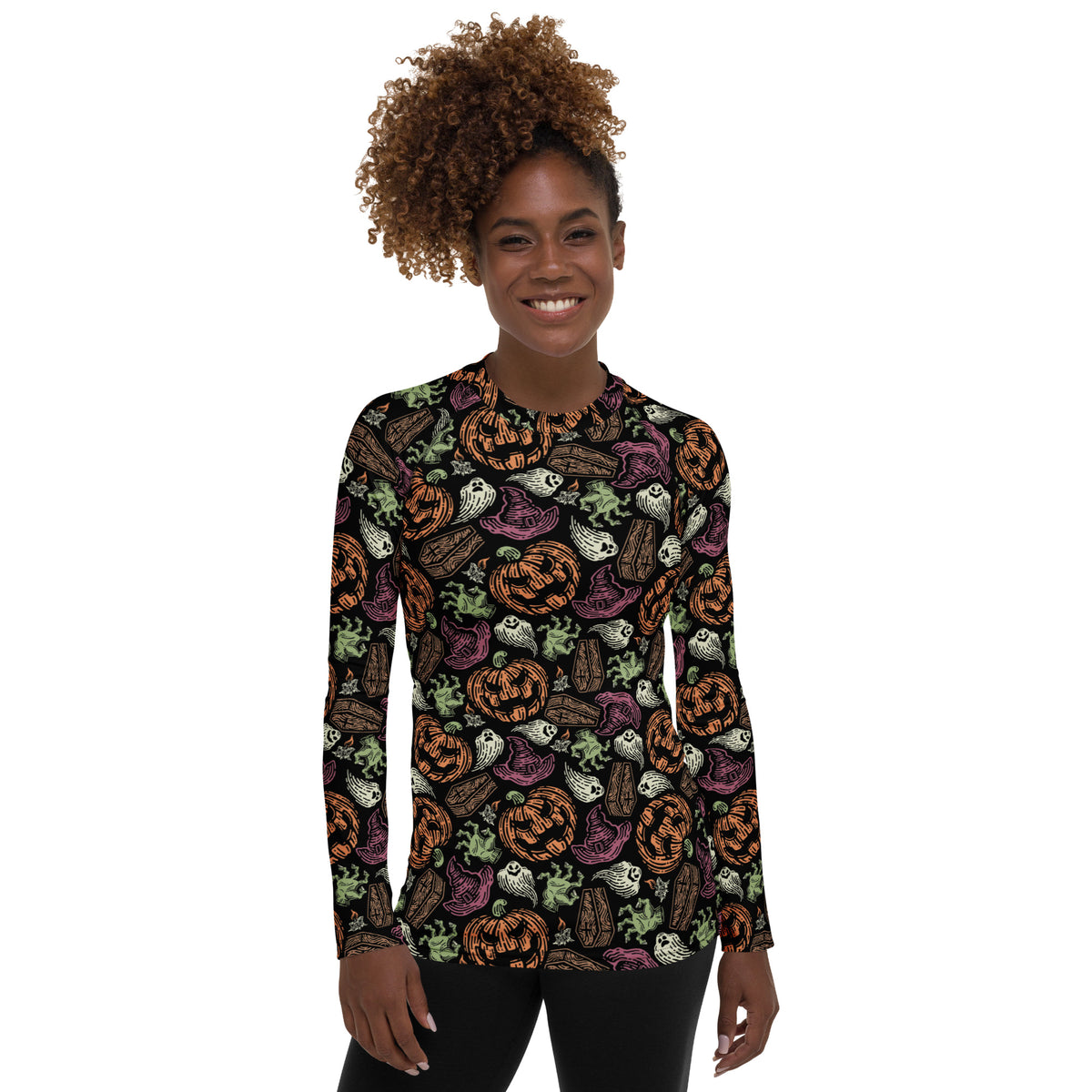 Women's Vintage Halloween Long Sleeve Rash Guard Swim Shirt – Buttery Soft, Sun Safe UPF 50+ Protection, Quick Dry & 4-Way Stretch Comfort