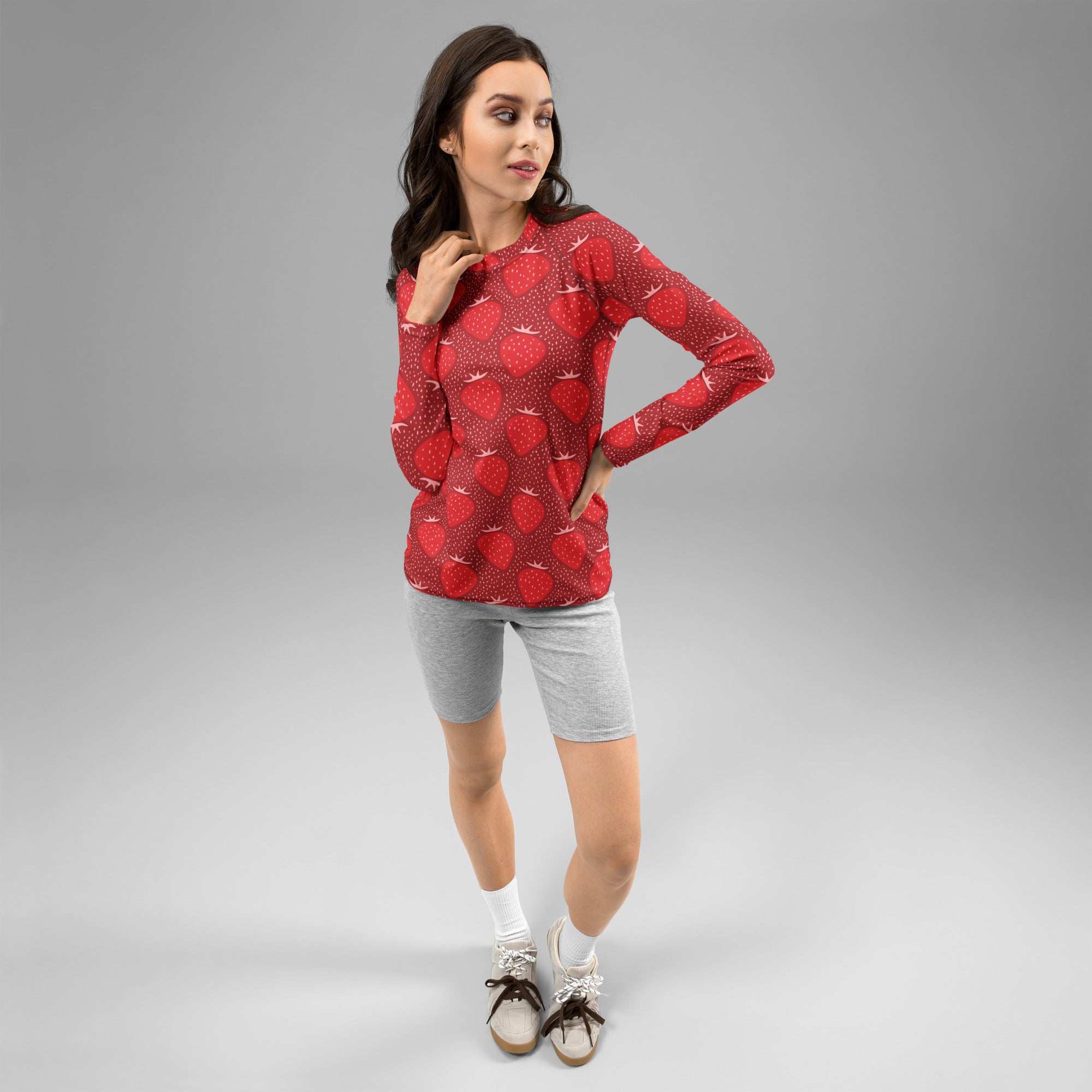 Women's Strawberry Long Sleeve Rash Guard Swim Shirt – Buttery Soft, Sun Safe UPF 50+ Protection, Quick Dry & 4-Way Stretch Comfort