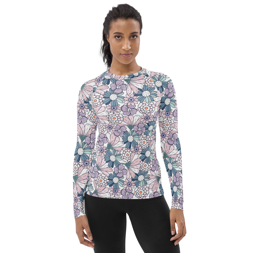 Women's Pastel Floral Long Sleeve Rash Guard Swim Shirt – Buttery Soft, Sun Safe UPF 50+ Protection, Quick Dry & 4-Way Stretch Comfort