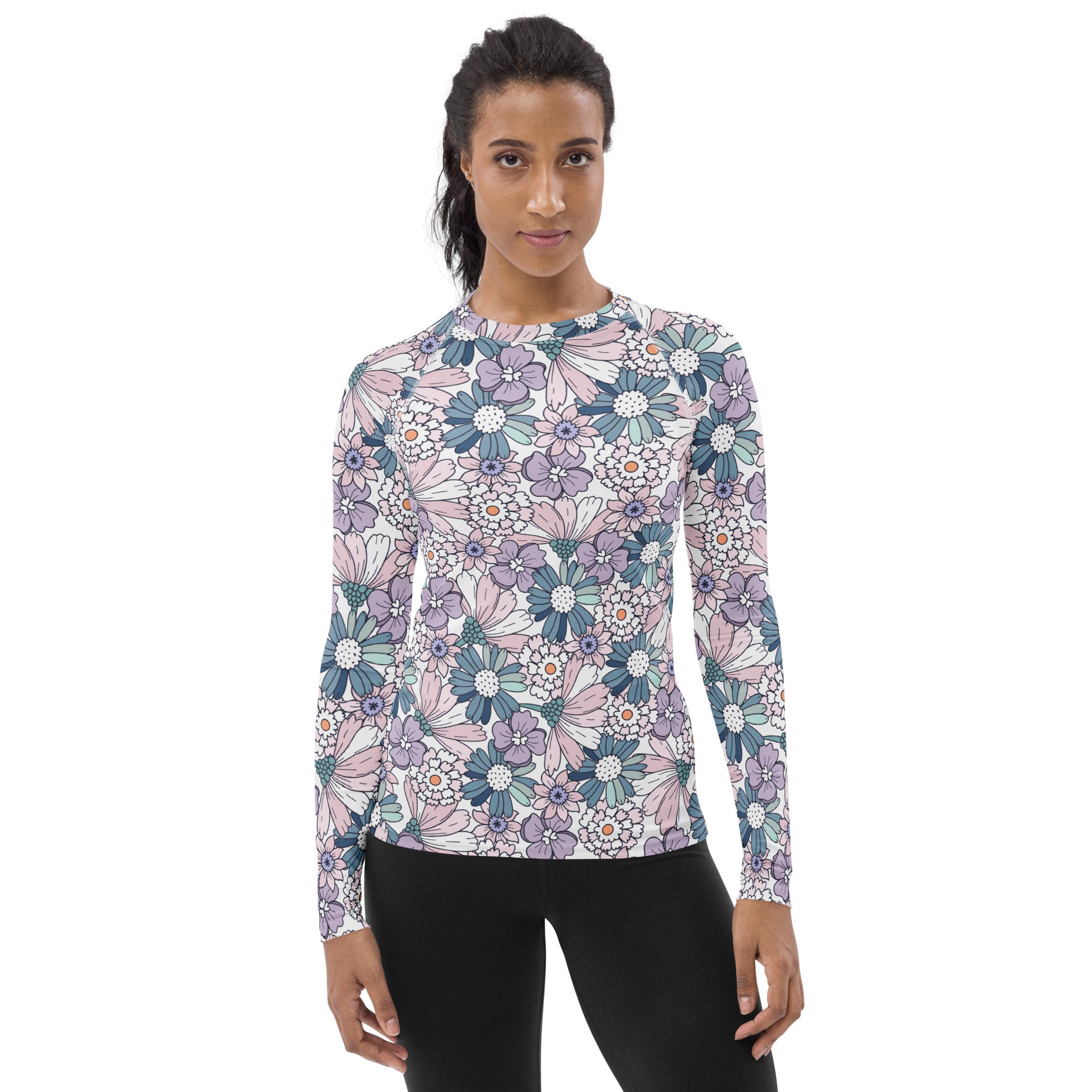 Women's Pastel Floral Long Sleeve Rash Guard Swim Shirt – Buttery Soft, Sun Safe UPF 50+ Protection, Quick Dry & 4-Way Stretch Comfort