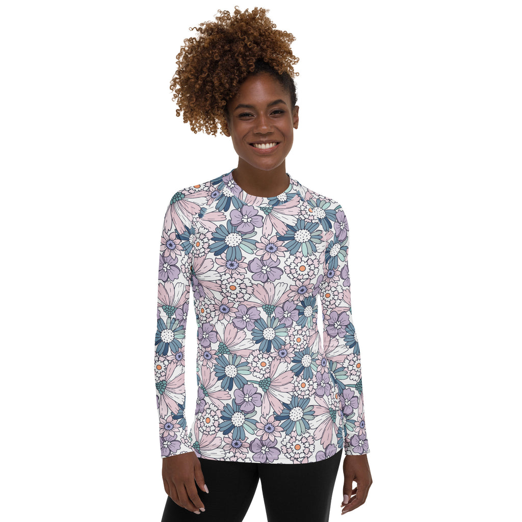Women's Pastel Floral Long Sleeve Rash Guard Swim Shirt – Buttery Soft, Sun Safe UPF 50+ Protection, Quick Dry & 4-Way Stretch Comfort
