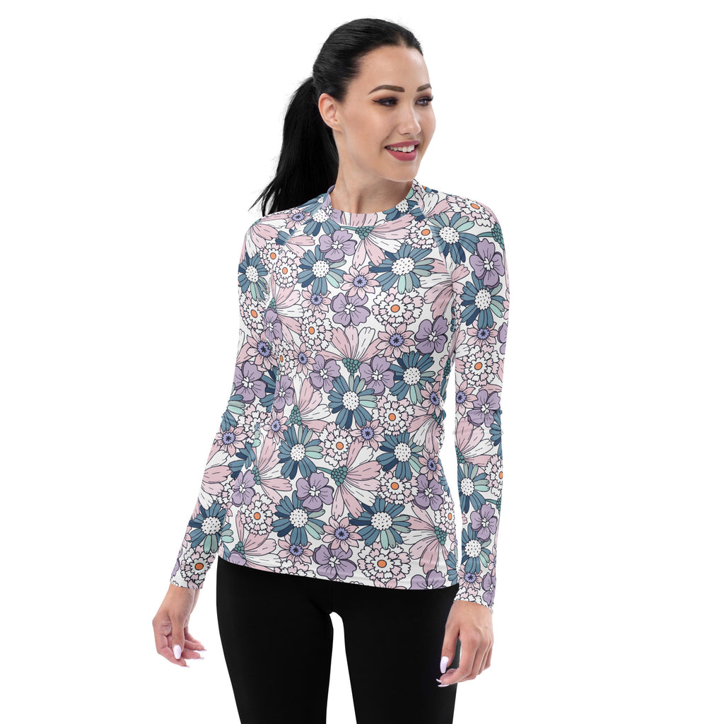 Women's Pastel Floral Long Sleeve Rash Guard Swim Shirt – Buttery Soft, Sun Safe UPF 50+ Protection, Quick Dry & 4-Way Stretch Comfort
