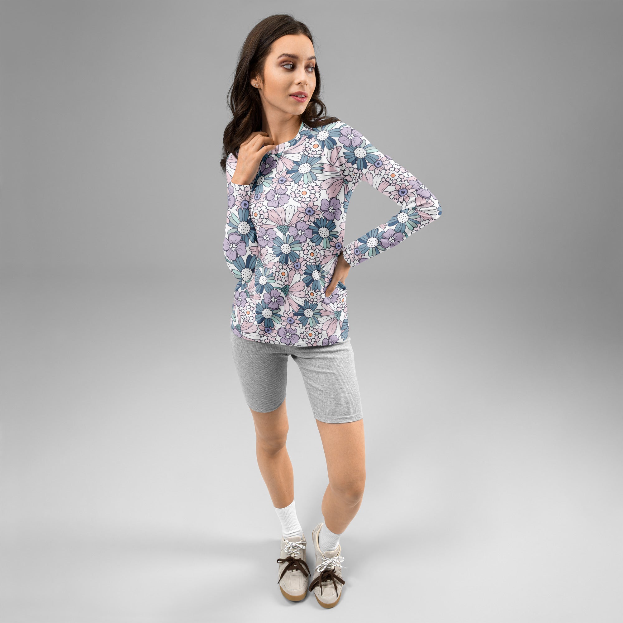Women's Pastel Floral Long Sleeve Rash Guard Swim Shirt – Buttery Soft, Sun Safe UPF 50+ Protection, Quick Dry & 4-Way Stretch Comfort