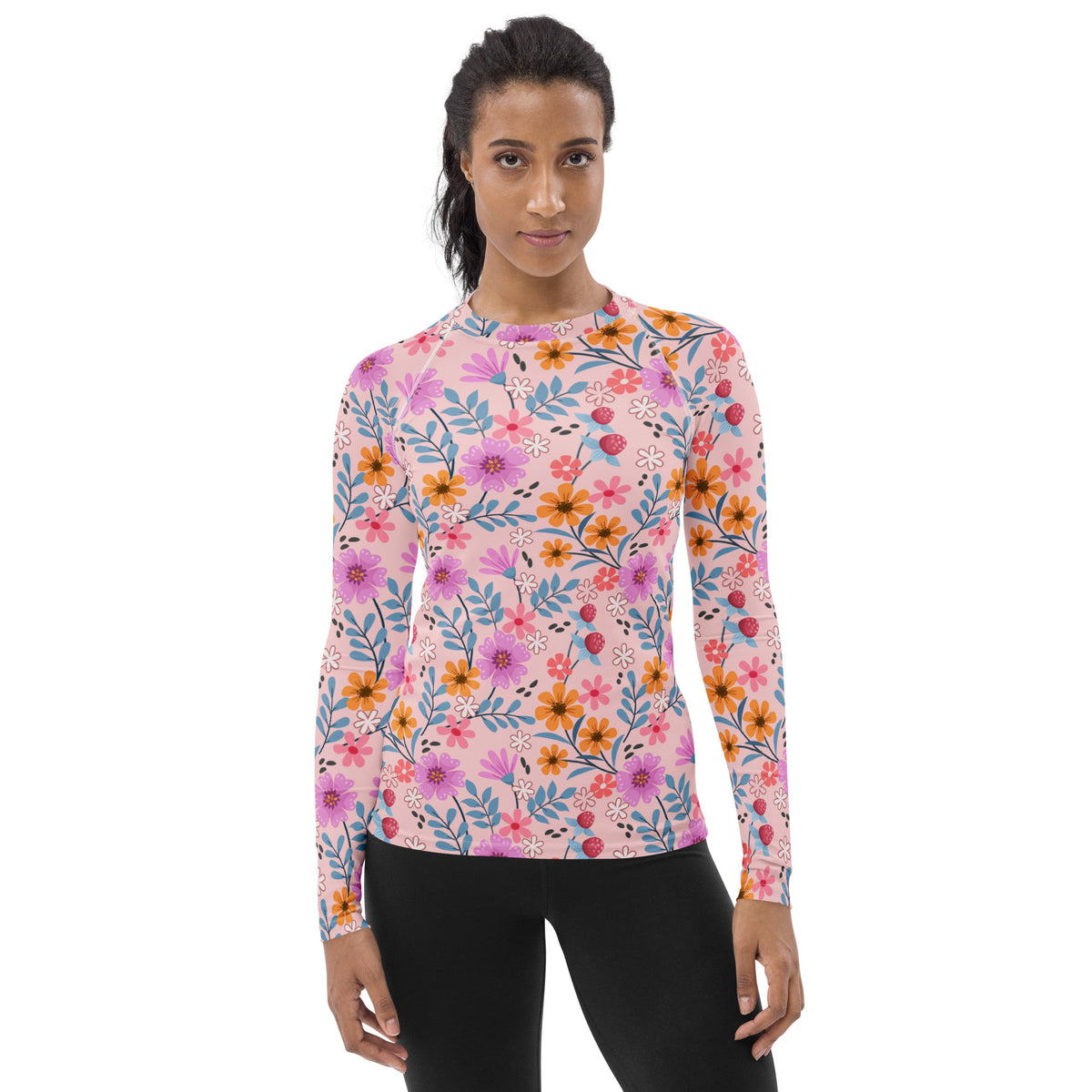 Women's Pink Floral Long Sleeve Rash Guard Swim Shirt – Buttery Soft, Sun Safe UPF 50+ Protection, Quick Dry & 4-Way Stretch Comfort